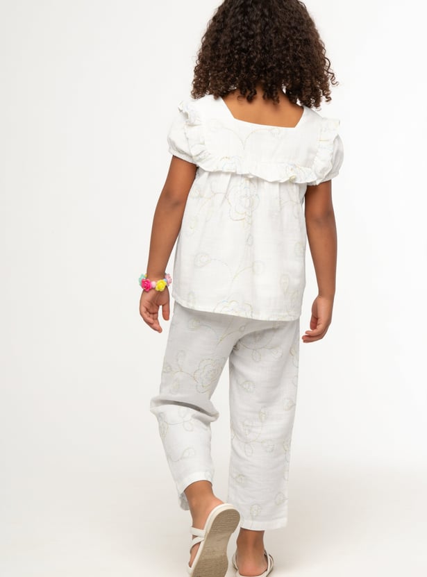 Girls Embroidered Trousers Set