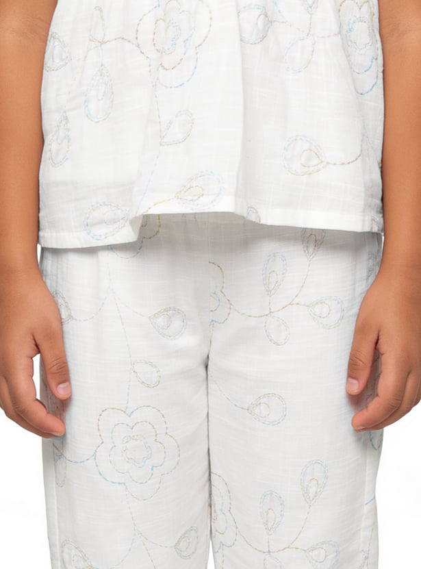 Girls Embroidered Trousers Set