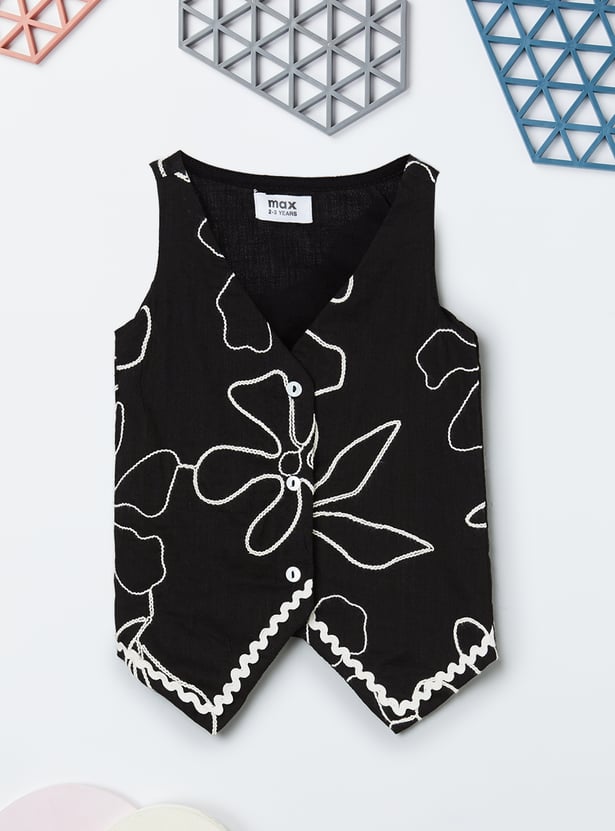Girls Floral Embroidered Top and Trousers Set