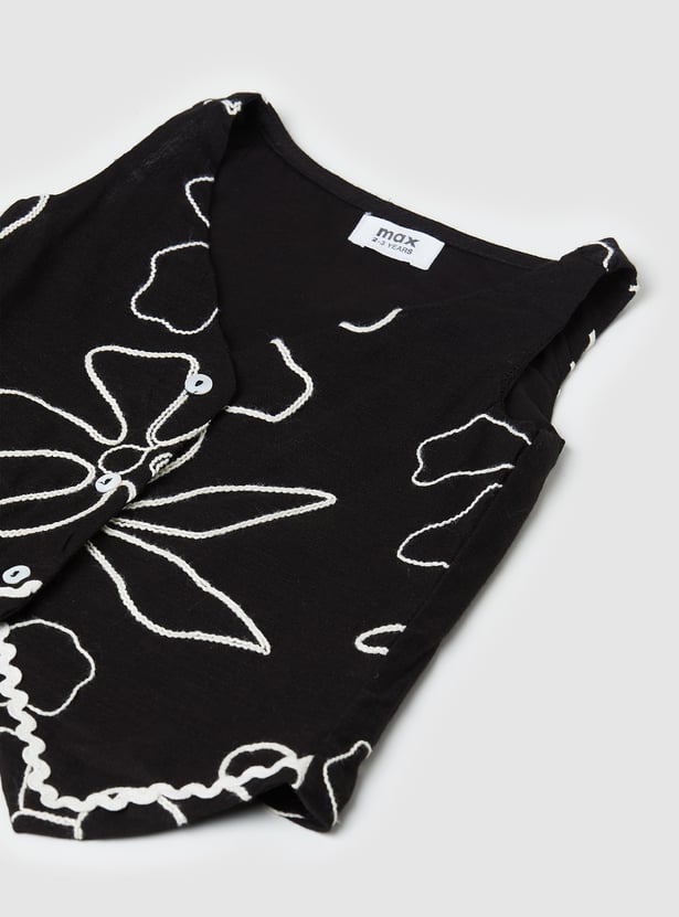 Girls Floral Embroidered Top and Trousers Set