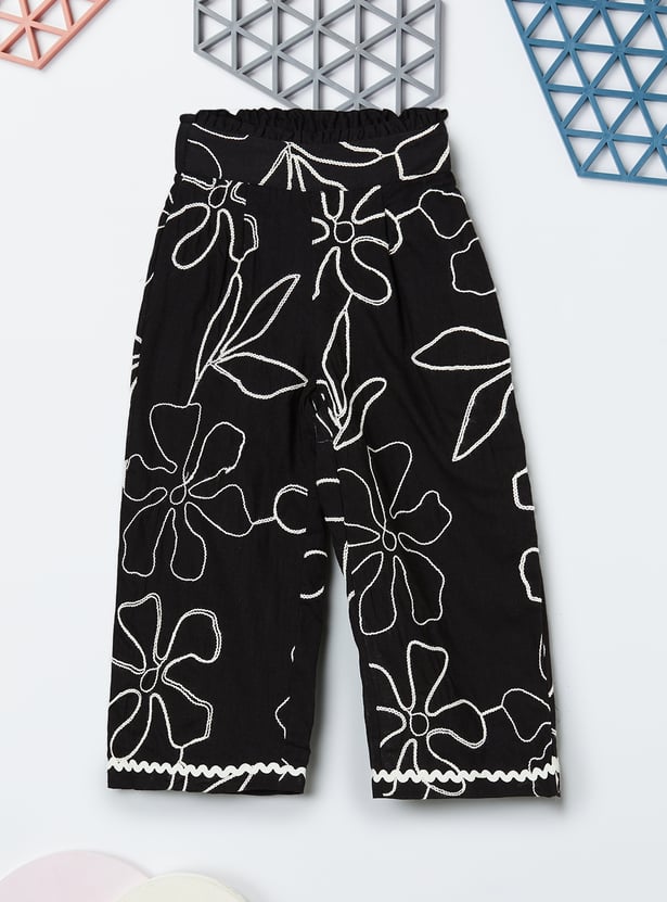 Girls Floral Embroidered Top and Trousers Set