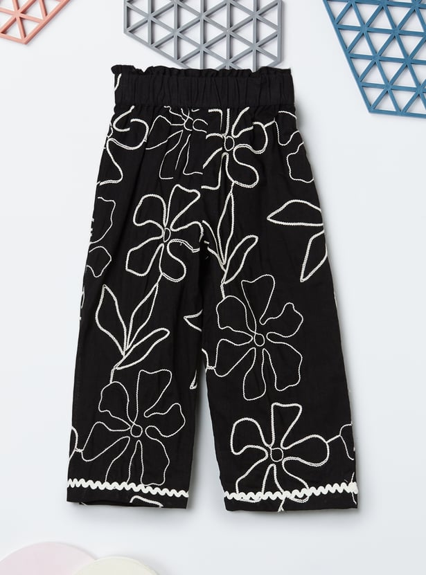 Girls Floral Embroidered Top and Trousers Set