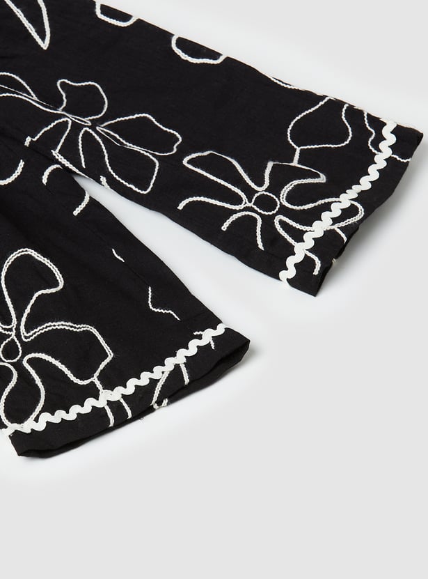 Girls Floral Embroidered Top and Trousers Set