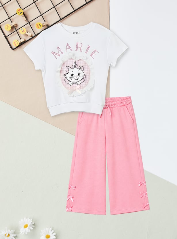 Girls Marie Character Print T-shirt with Trousers Set