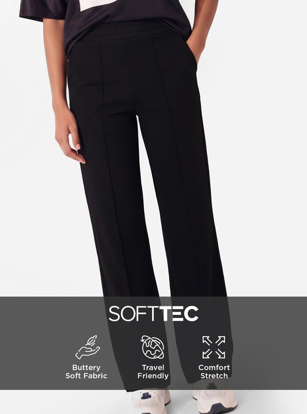 Women Pintuck Wide Leg Sports Track Pants