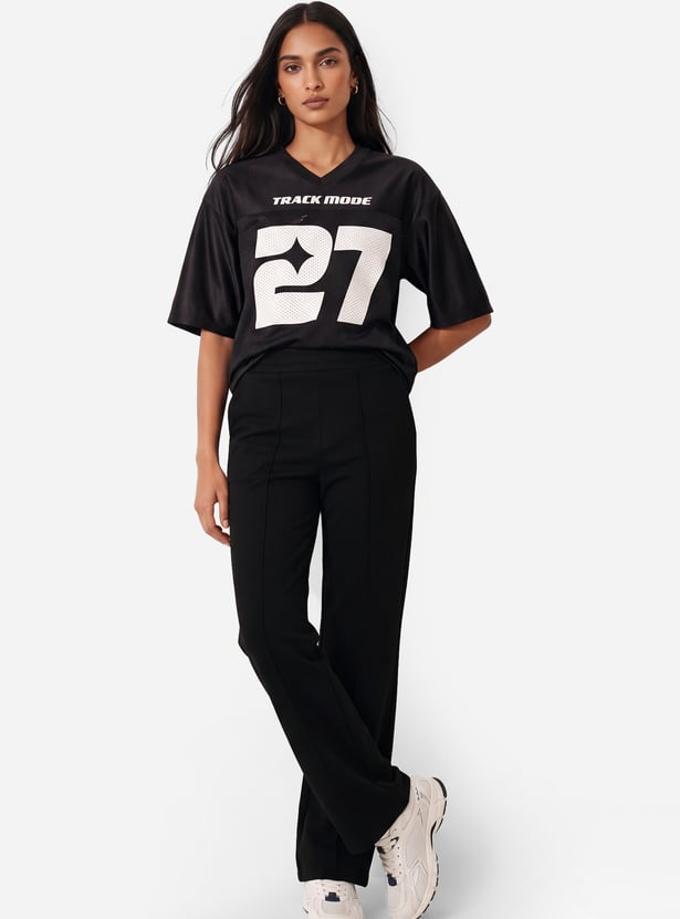 Women Pintuck Wide Leg Sports Track Pants
