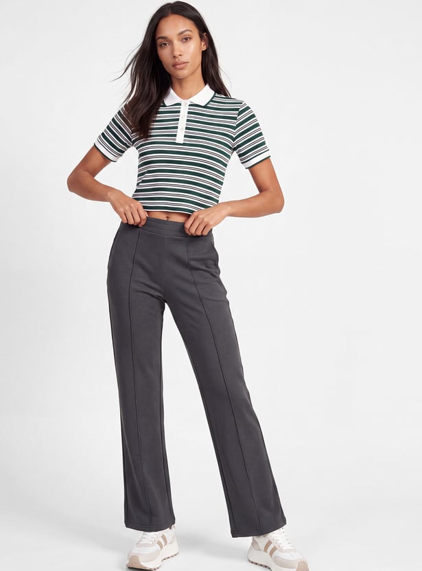 Women Pintuck Wide Leg Sports Track Pants