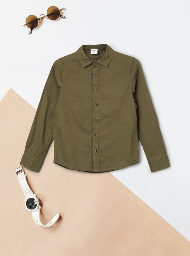 Boys Solid Relaxed Fit Shirt