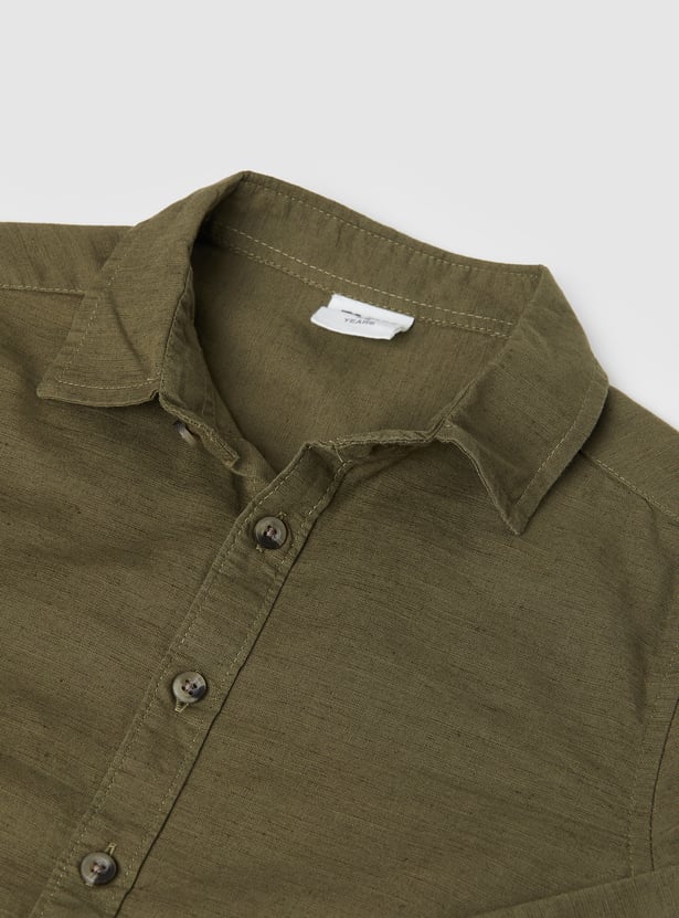 Boys Solid Relaxed Fit Shirt