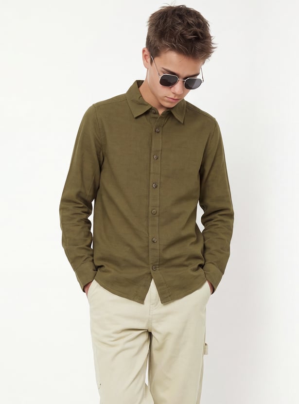 Boys Solid Relaxed Fit Shirt