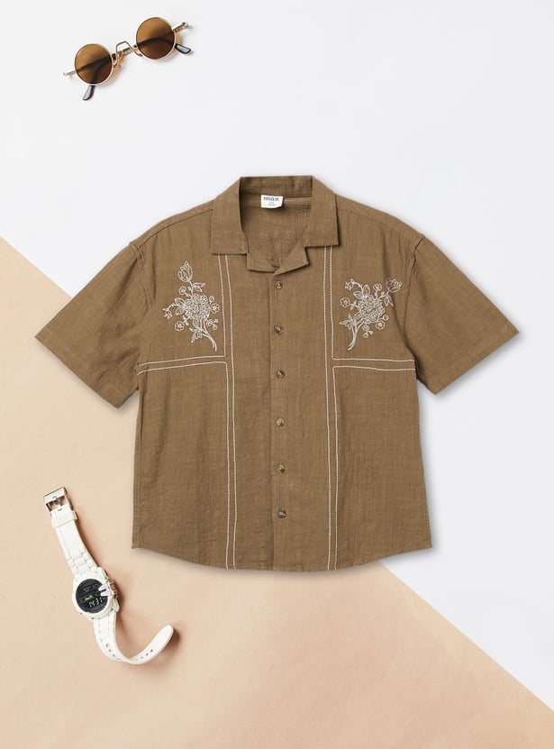 Boys Embroidered Oversized Shirt