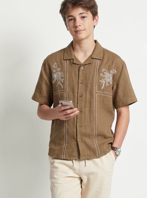 Boys Embroidered Oversized Shirt