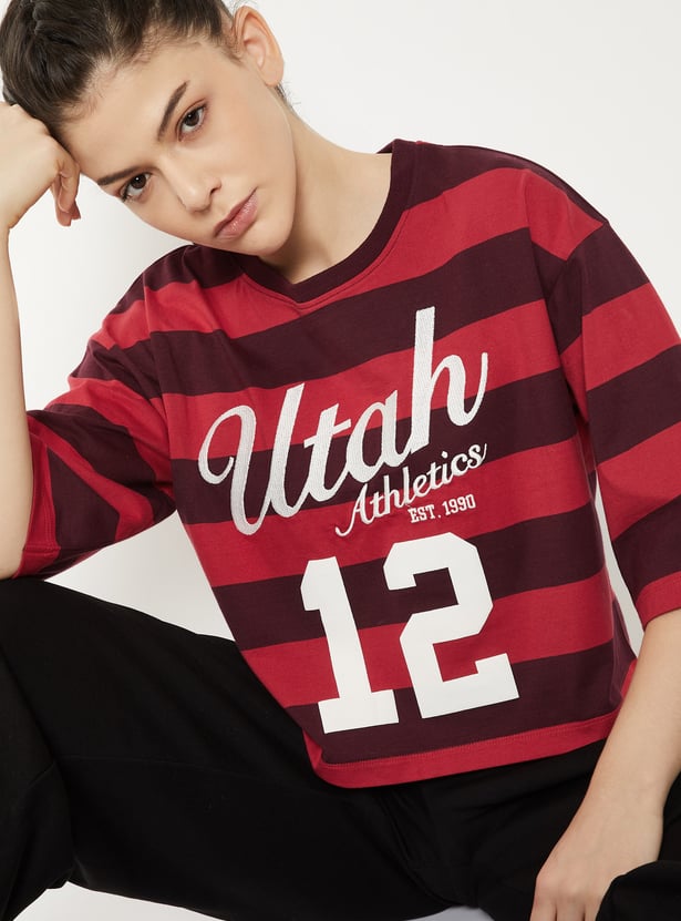 Women Embroidered Sports Crop T-shirt