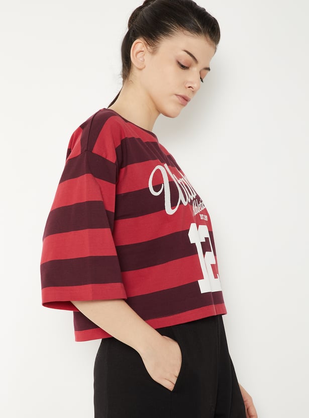 Women Embroidered Sports Crop T-shirt