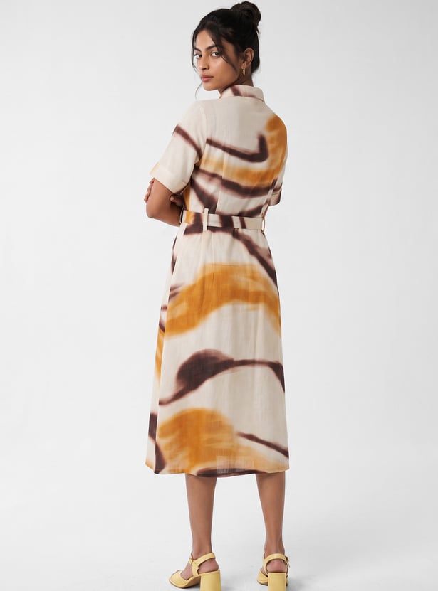 Women Printed Midi Dress with Belt