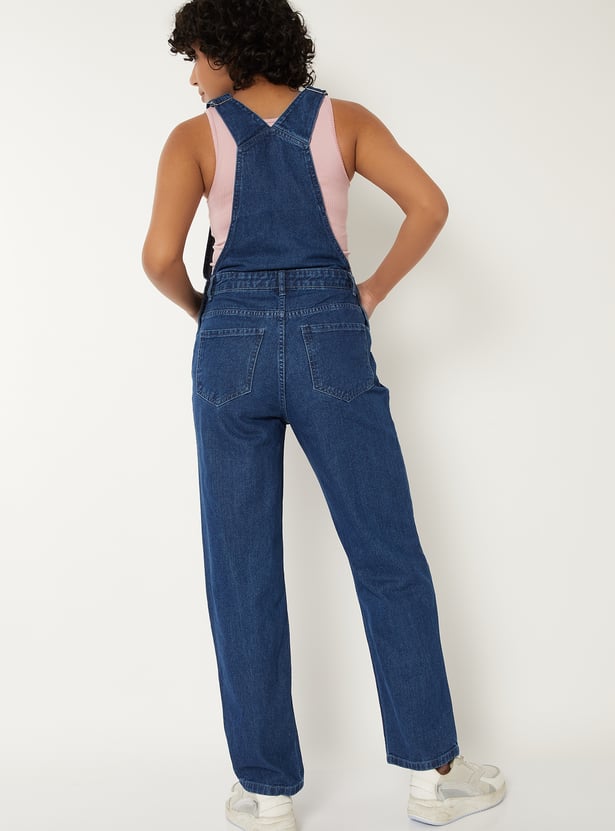 Women Solid Denim Dungarees