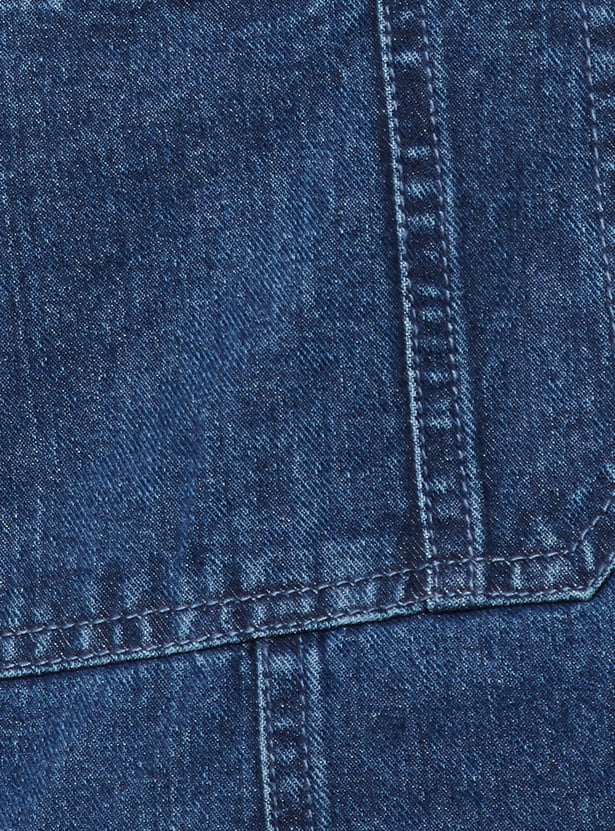 Women Solid Denim Dungarees