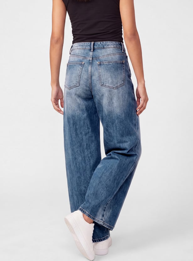 Women High-Rise Washed Barrel-Fit Jeans