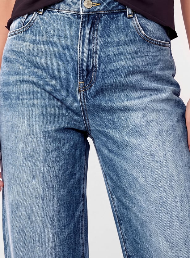 Women High-Rise Washed Barrel-Fit Jeans