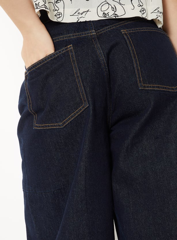 Women Dark Wash Barrel Fit Jeans