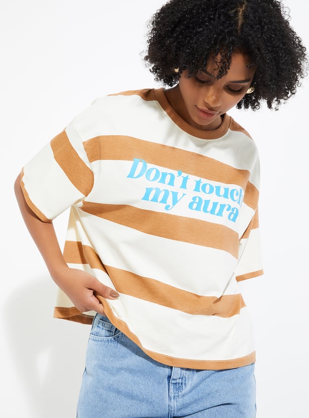 URB_N Women Boxy Fit Striped T-shirt
