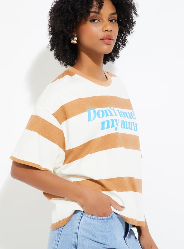 URB_N Women Boxy Fit Striped T-shirt