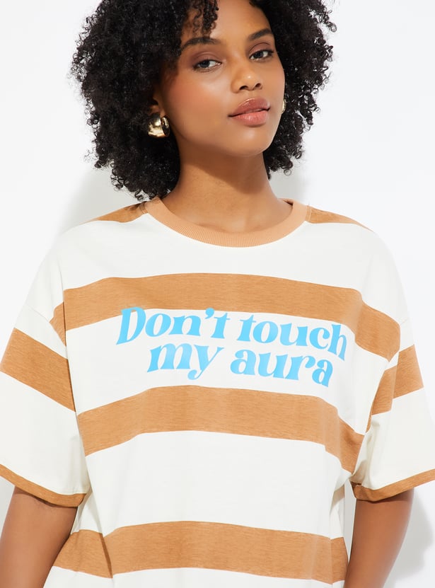 URB_N Women Boxy Fit Striped T-shirt
