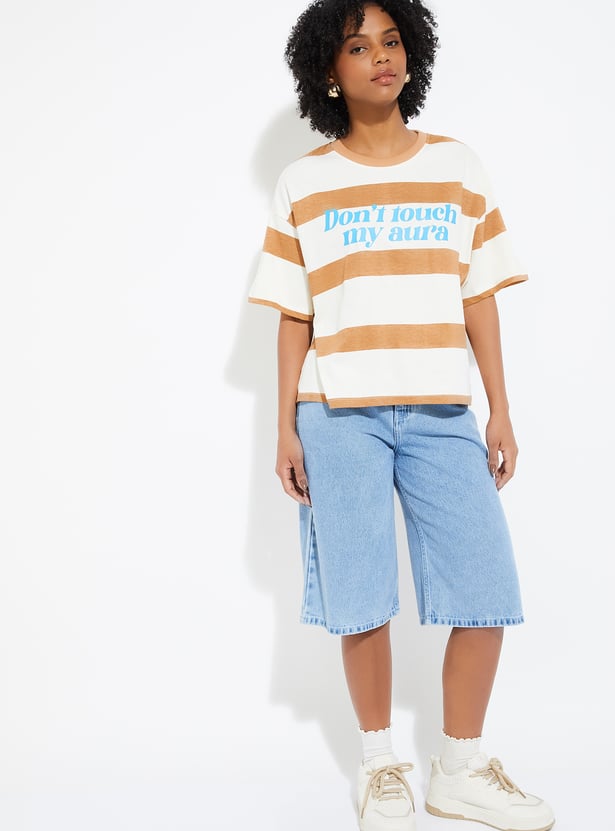 URB_N Women Boxy Fit Striped T-shirt