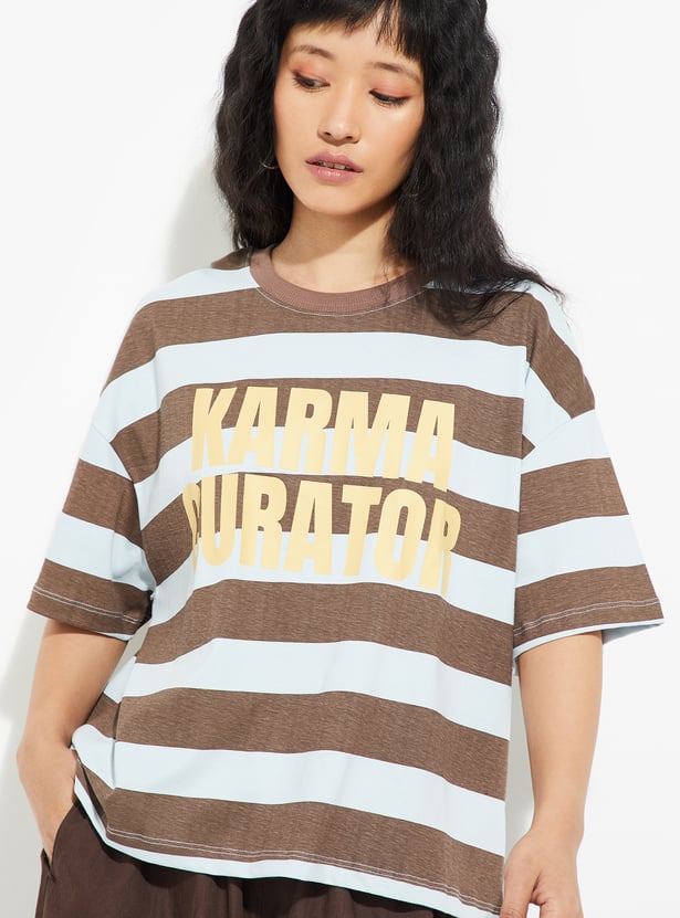 URB_N Women Boxy Striped T-shirt