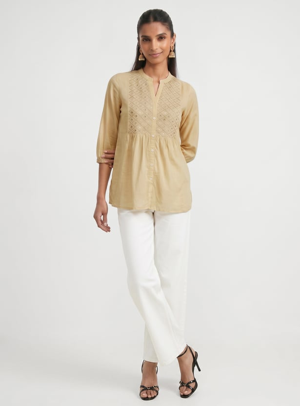 Women Embroidered Yoke Straight Kurti