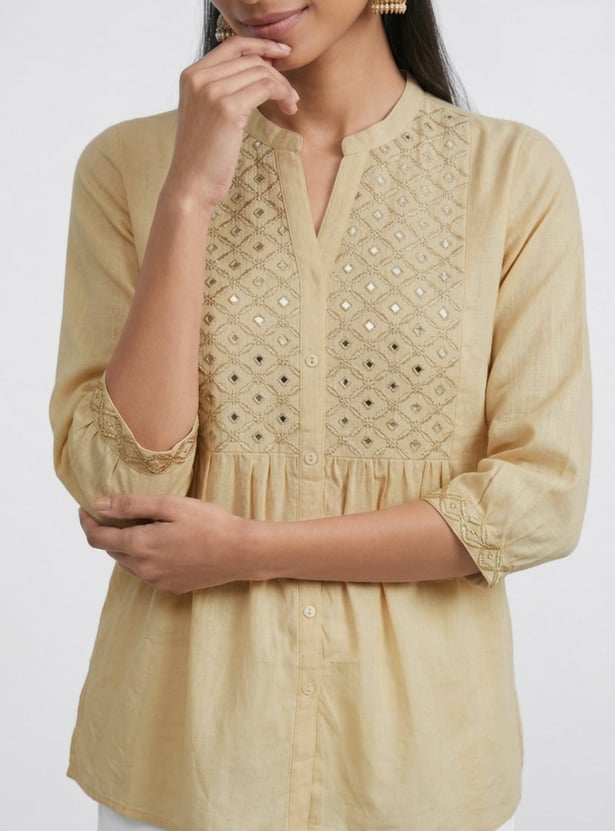 Women Embroidered Yoke Straight Kurti