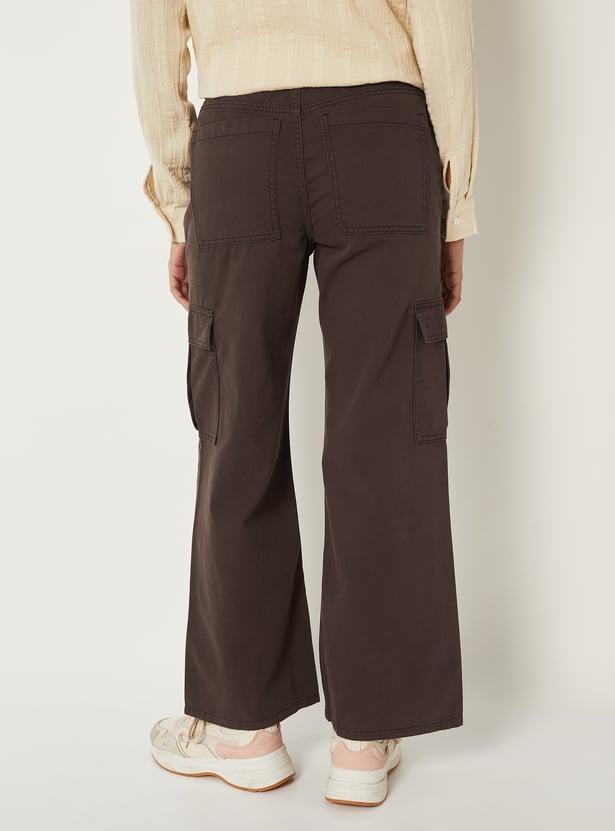 Women Solid High-Rise Cargo Jeans
