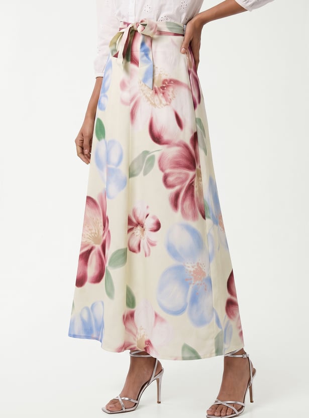 Women Floral Print Wrap Skirt