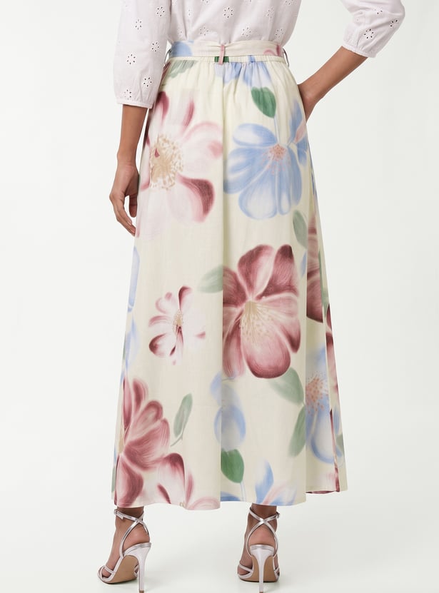 Women Floral Print Wrap Skirt