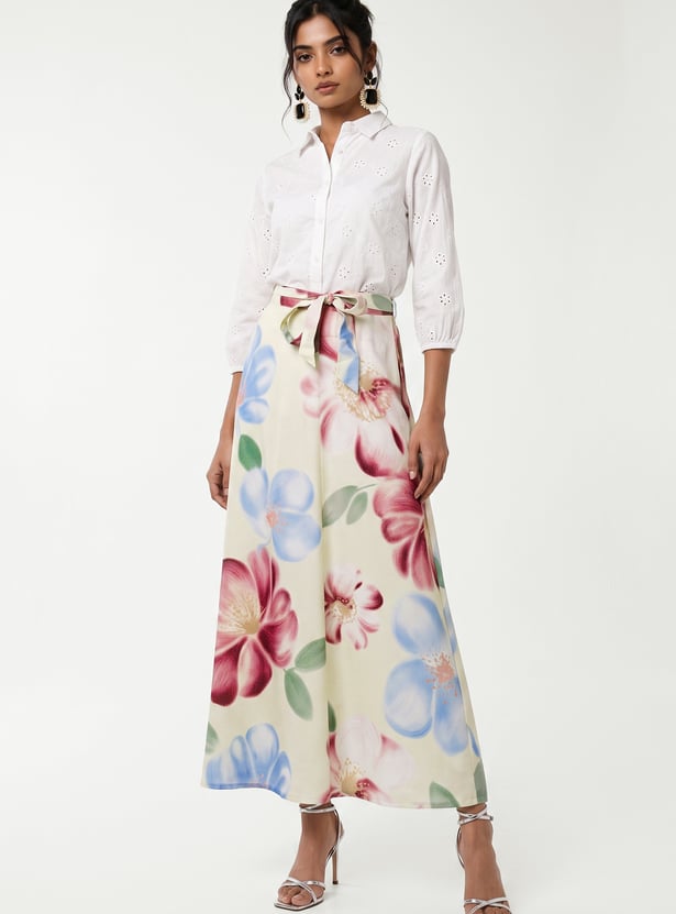 Women Floral Print Wrap Skirt