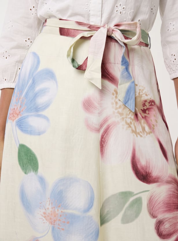 Women Floral Print Wrap Skirt