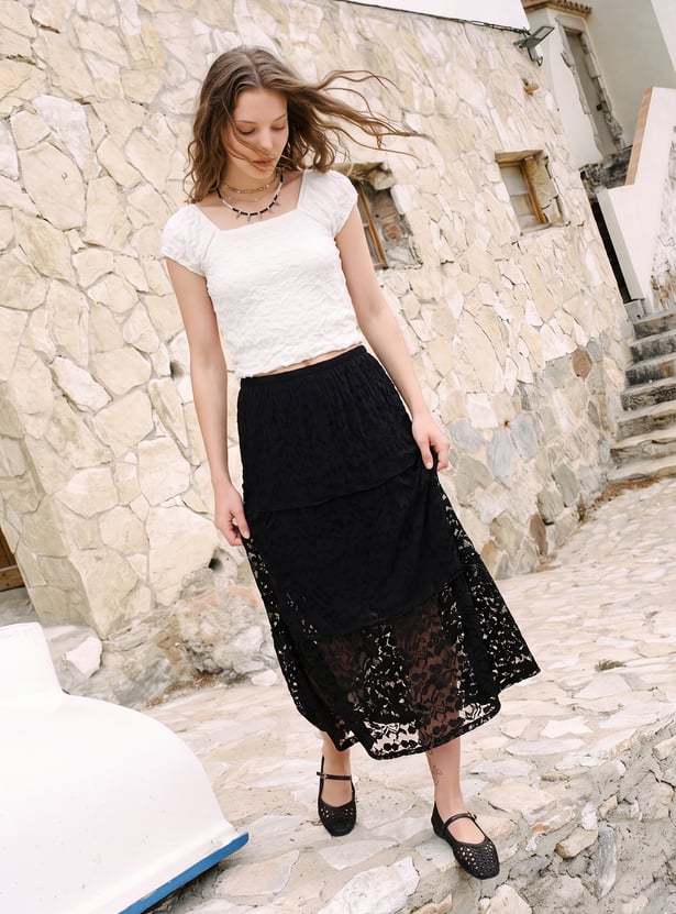 URB_N Women Lace Tiered Skirt