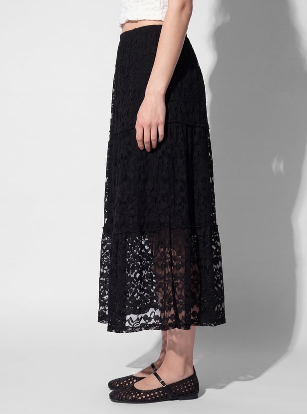 URB_N Women Lace Tiered Skirt