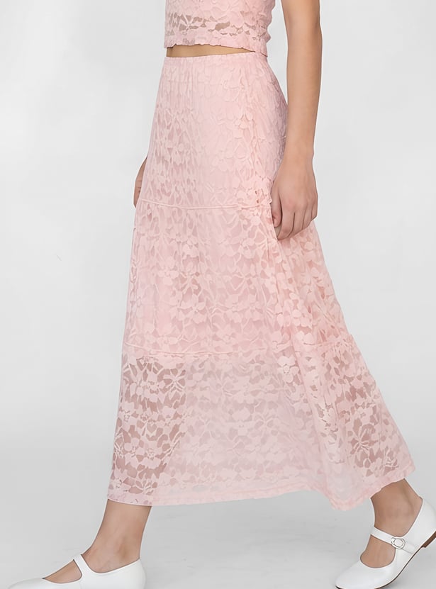 URB_N Women Lace Tiered Skirt