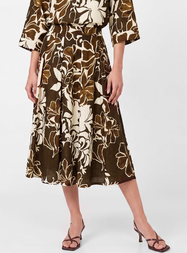 Women Floral Print Skater Skirt