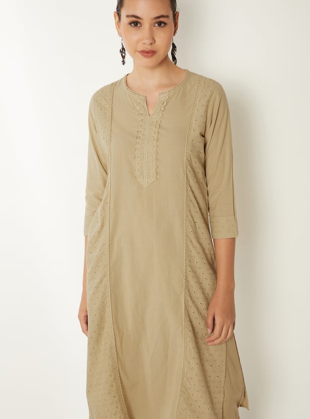 Women Schiffli Straight Kurta