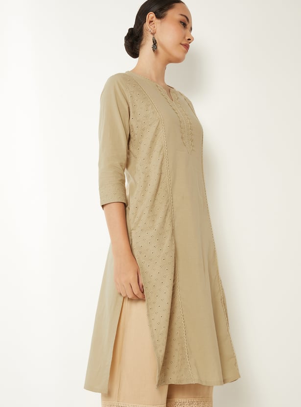 Women Schiffli Straight Kurta