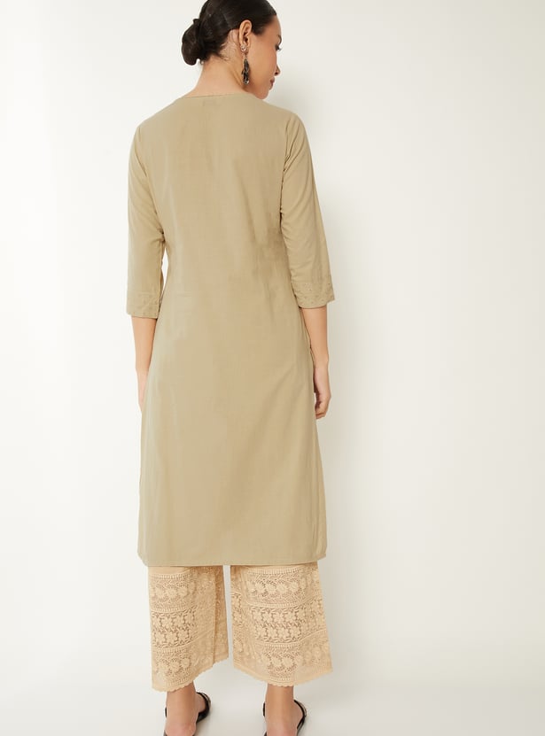 Women Schiffli Straight Kurta