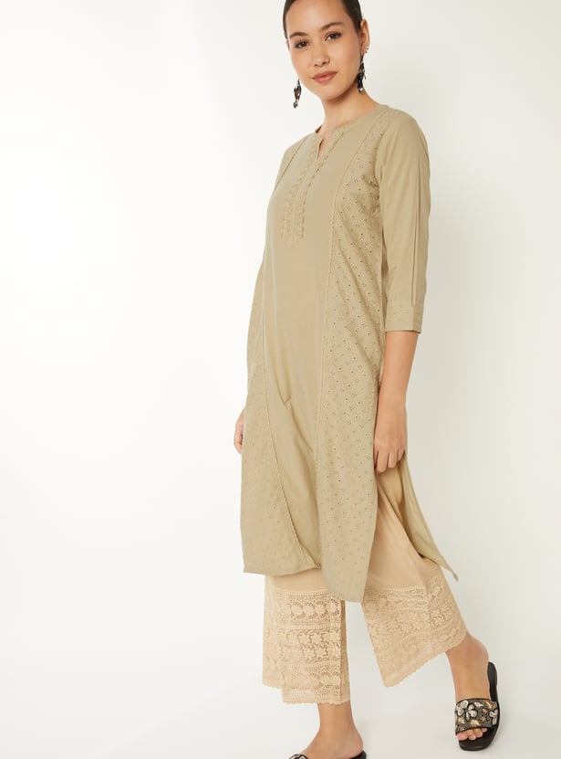 Women Schiffli Straight Kurta