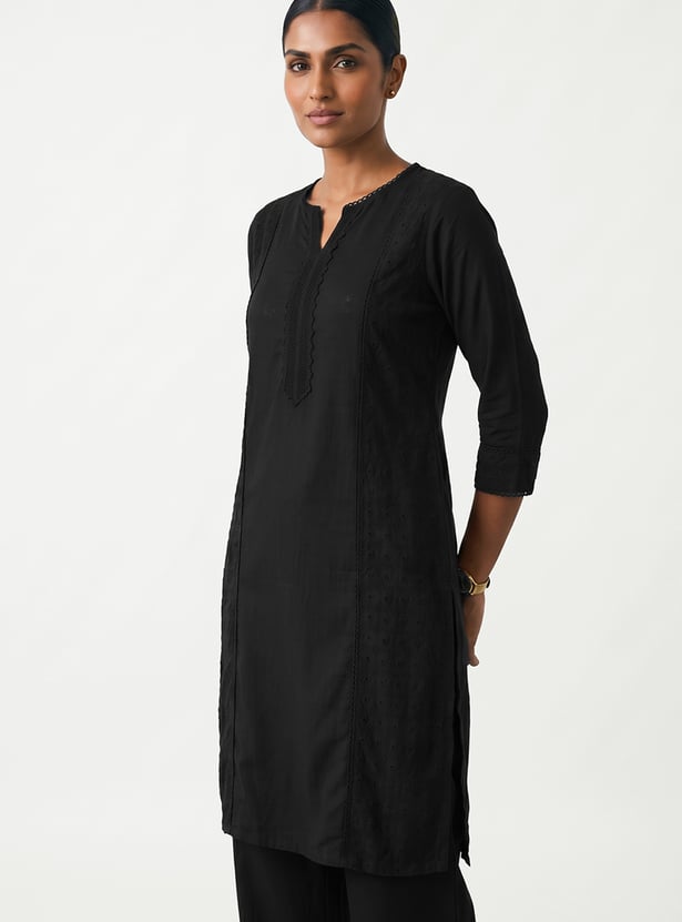 Women Schiffli Straight Kurta
