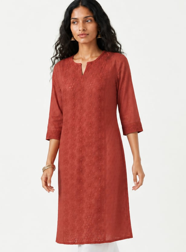 Women Schiffli Straight Kurta