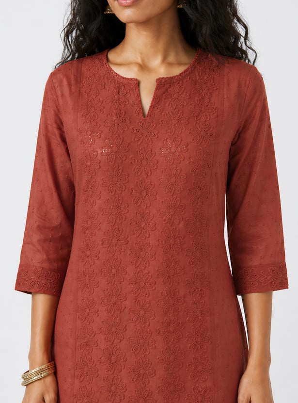 Women Schiffli Straight Kurta