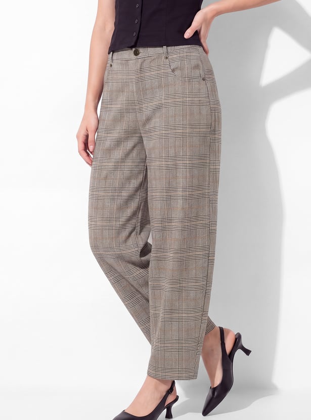 URB_N Women Checked Barrel Pants