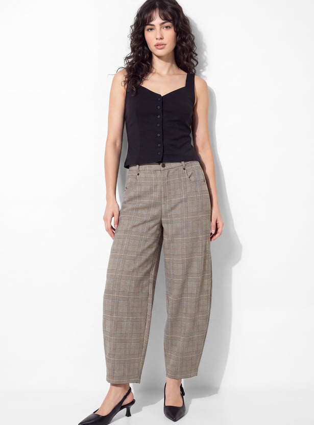 URB_N Women Checked Barrel Pants