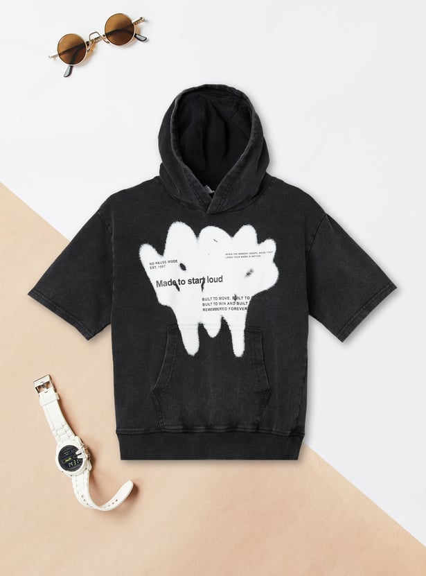 Boys Oversized Printed Hooded T-shirt